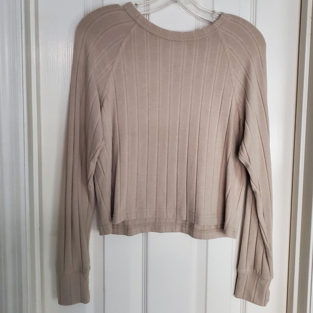 OFFLINE by Aerie Cozy Ribbed Long Sleeve Cropped‎ Top Lounge Slouchy Beige XXS